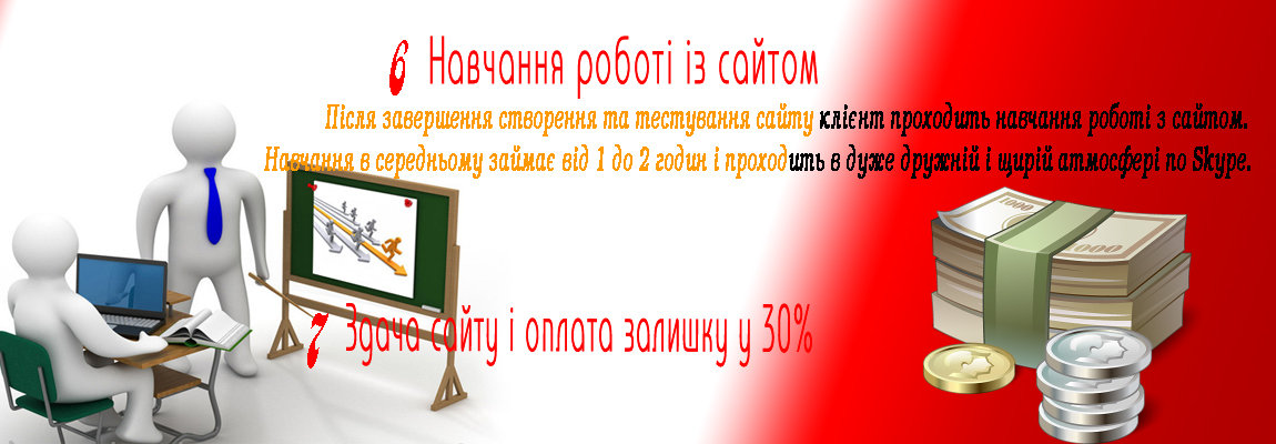 Якщо клієнта все влаштовує і після навчання не залишилося ніяких питань, проводиться оплата залишку вартості розробки сайту в 30%, згідно договору.